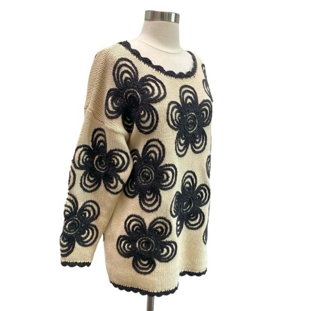 Long Sleeve Floral Print Embroidered Knit Sweater By Incognito Vintage - Picture 4 of 8
